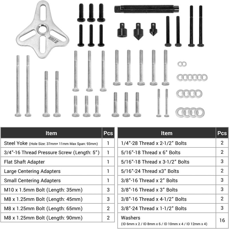 EWK 51 Pcs Harmonic Balancer Puller Set, Steering Wheel Puller, Crankshaft Pulley & Gear Puller, Flywheel Removal Tool - Image 2